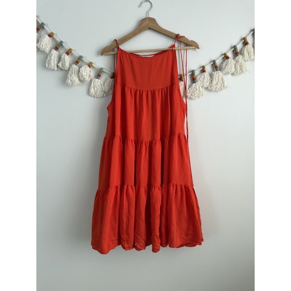 H&M Edition Tiered Flowy Aline Strappy Mini Dress Orange Boho Beachy Feminine L